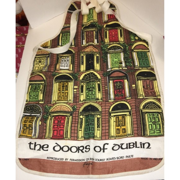 Apron The Doors of Dublin made in Ireland 100% Irish Linen RARE VGUC - Picture 1 of 8